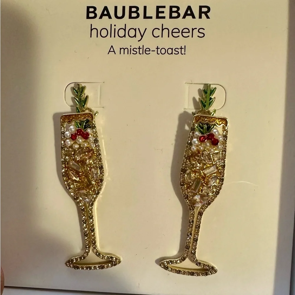 Baublebar holiday cheers a mistle-toast gold champagne dangle earrings